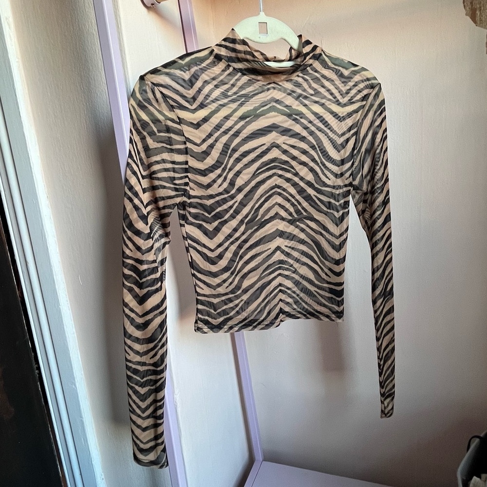 Long Sleeve Sheer Mesh Printed Top